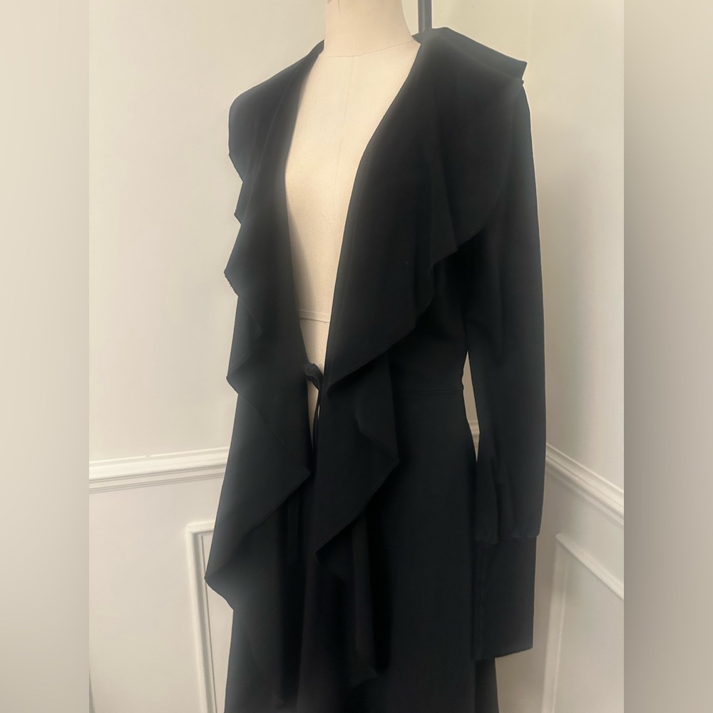 Designer Black Ruffle coat - Picture 4 of 9